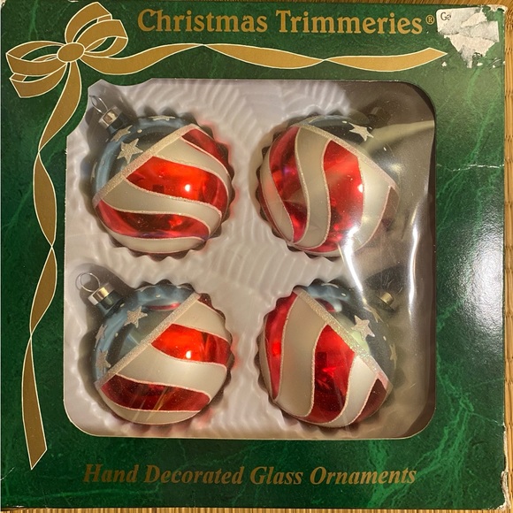 Patriotic Christmas Ornaments Set of 4 Stars and Stripes Red, White, and Blue - Picture 7 of 14